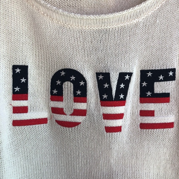 Marled ivory "LOVE" stars & stripes Patriotic sweater NWT Large - Picture 2 of 7
